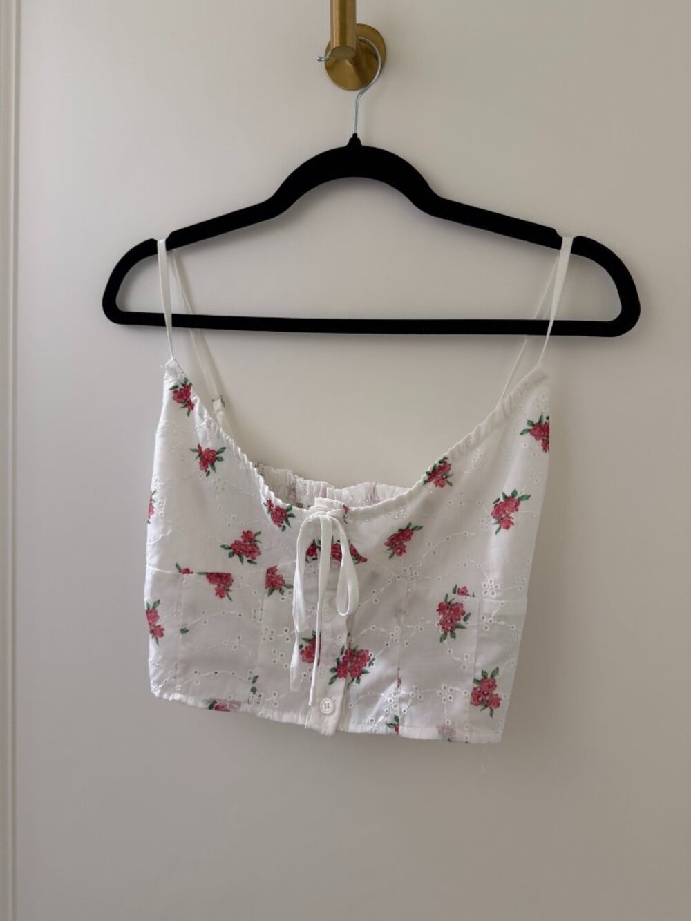 White Eyelet Rose Print Cropped Cami